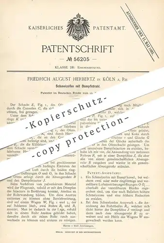 original Patent - Friedrich August Herbertz , Köln / Rhein , 1890 , Schmelzofen mit Dampfstrahl | Ofen , Eisen , Erz !!