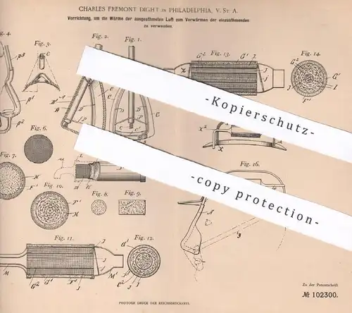 original Patent - Charles Fremont Dight , Philadelphia , USA , 1898 , Mundschutz | Luft , Atem , Arzt , Medizin