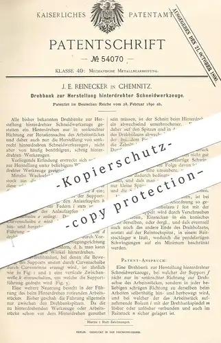 original Patent - J. E. Reinecker , Chemnitz , 1890 , Drehbank für hinterdrehte Schneidwerkzeuge | Schere , Werkzeug !!!