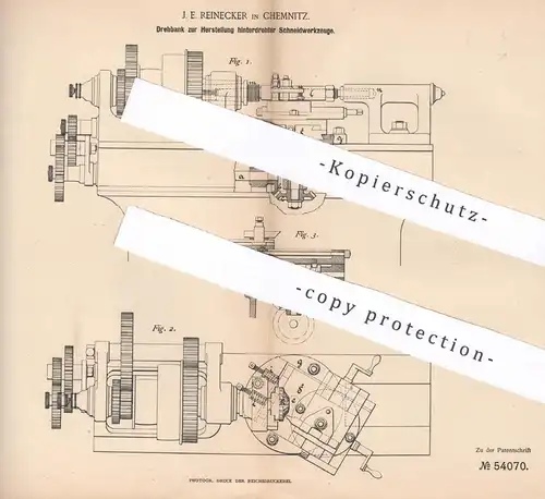 original Patent - J. E. Reinecker , Chemnitz , 1890 , Drehbank für hinterdrehte Schneidwerkzeuge | Schere , Werkzeug !!!