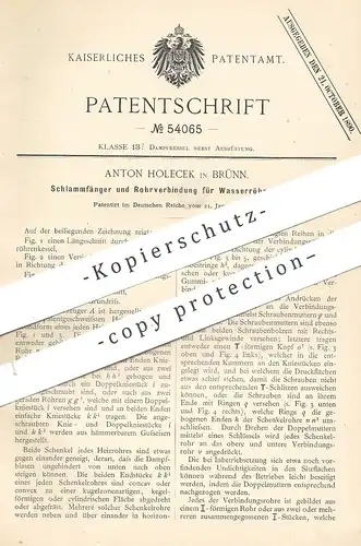 original Patent - Anton Holecek , Brünn , 1890 , Schlammfänger u. Rohrverbindung für Wasserröhrenkessel | Wasserkessel !