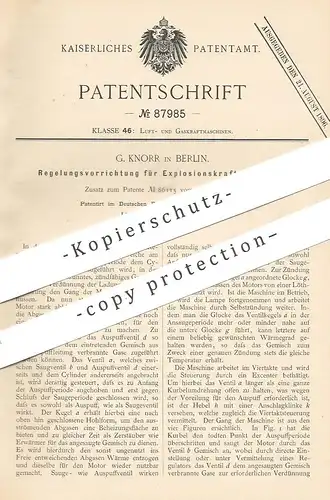 original Patent - G. Knorr , Berlin , 1896 , Regelung für Explosionskraftmaschinen | Gasmotor , Gas - Motor , Motoren !!