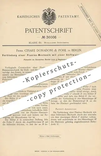 original Patent -Cesare Donadoni & Pohl , Berlin , 1885 , Piano - Mechanik und Stiftwalzen - Mechanik | Klavier , Musik
