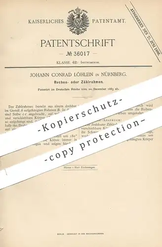 original Patent - Johann Conrad Löhlein , Nürnberg , 1885 , Rechenrahmen , Zählrahmen | Rechenschieber , Mathematik !!!