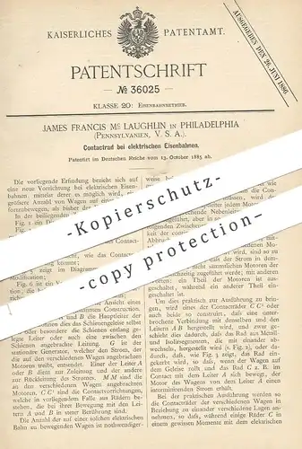 original Patent - James Francis Mc Laughlin , Philadelphia , Pennsylvania , USA , 1885 , Kontaktrad an elektr. Eisenbahn