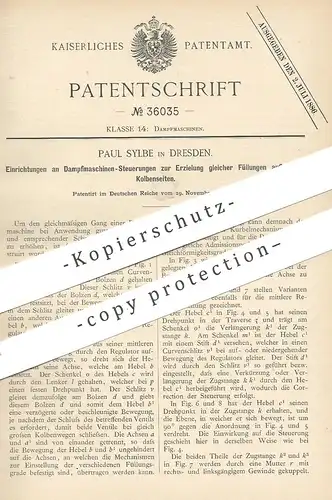original Patent - Paul Sylbe , Dresden , 1885 , Dampfmaschinen - Steuerung | Dampfmaschine , Motor , Motoren !!