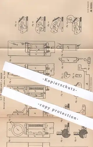 original Patent - C. F. W. Reinhardt , Berlin , 1885 , Beweglicher Schließkolben f. Türöffner | Türschloss , Tür Schloss
