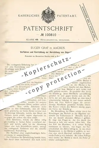 original Patent - Eugen Graf , Aachen , 1898 , Herstellung von Sägezähnen | Säge , Sägen , Kreissäge , Sägeblatt !!