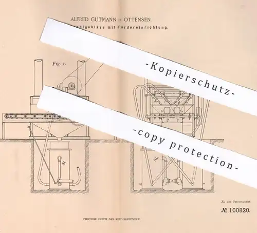 original Patent - Alfred Gutmann , Hamburg / Ottensen , 1897 , Sandstrahlgebläse mit Fördereinrichtung | Gebläse , Glas