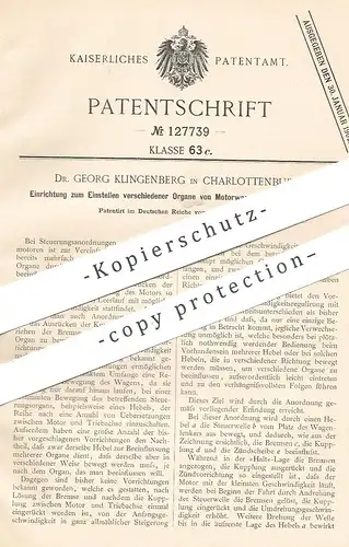 original Patent - Dr. Georg Klingenberg , Berlin / Charlottenburg , 1900 , Einstellungen am Motorwagen | Motor , Motoren