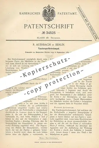 original Patent - R. Auerbach , Berlin , 1885 , Taschenperforierstempel | Perforierstempel | Stempel , Druck , Druckerei