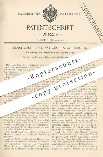 original Patent - Ernst Oeser & Co. , Berlin , 1895 , Abschrägen von Karton | Pappe , Papier , Buchbinder , Buch Bücher
