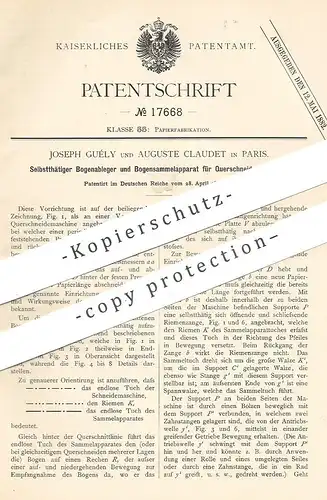 original Patent - Joseph Guély , Auguste Claudet , Paris , Frankreich , 1881 , Querschneidemaschine | Papier | Verny !