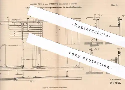 original Patent - Joseph Guély , Auguste Claudet , Paris , Frankreich , 1881 , Querschneidemaschine | Papier | Verny !