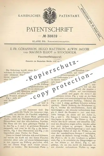 original Patent - E. Fr. Göransson , Hugo Mattsson , Alwin Jacobi , Magnus Elliot , Stockholm Schweden | Flaschen füllen