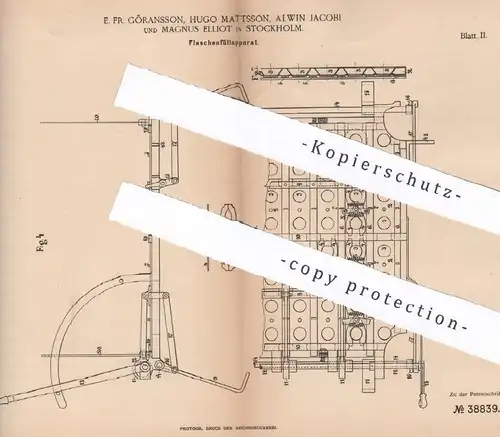 original Patent - E. Fr. Göransson , Hugo Mattsson , Alwin Jacobi , Magnus Elliot , Stockholm Schweden | Flaschen füllen