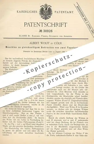original Patent - Albert Wolff , Köln / Rhein , 1886 , gleichzeitiges Bedrucken von zwei Tapetenbahnen | Tapete , Papier