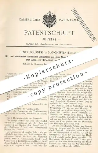 original Patent - Henry Fourness , Manchester , England , 1892 , Ofen für Wasser - Ölgas | Generator , Generatoren !!