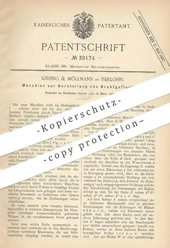 original Patent - Kissing & Möllmann , Iserlohn , 1886 , Herst. von Drahtgeflecht | Draht , Metall , Geflecht !!
