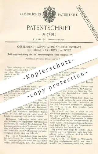 original Patent - Oesterreich Alpine Montan Gesellschaft & Eduard Goedicke , Wien  Österreich | Luft im Gasofen erhitzen