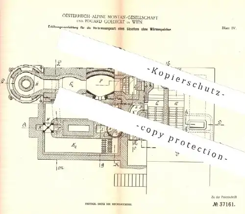 original Patent - Oesterreich Alpine Montan Gesellschaft & Eduard Goedicke , Wien  Österreich | Luft im Gasofen erhitzen