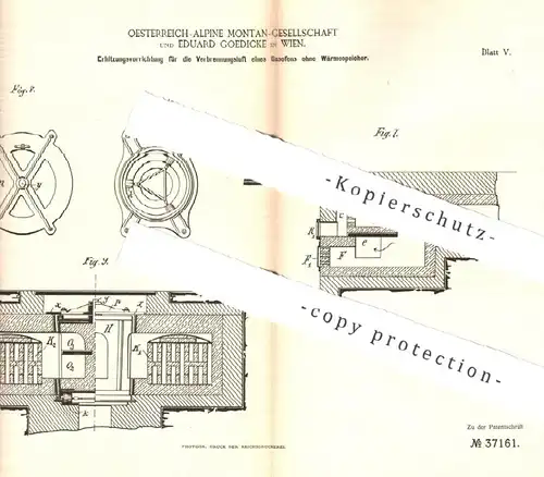 original Patent - Oesterreich Alpine Montan Gesellschaft & Eduard Goedicke , Wien  Österreich | Luft im Gasofen erhitzen
