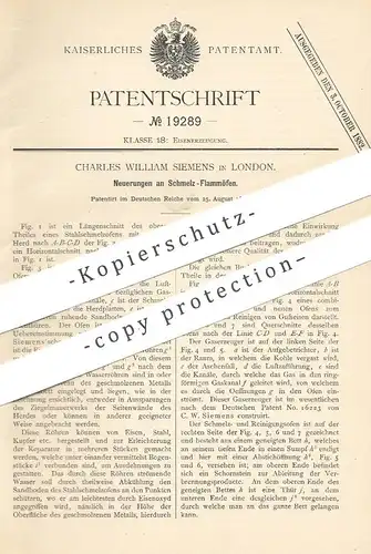original Patent - Charles William Siemens , London , England 1881 , Schmelzflammofen | Schmelzofen | Ofen , Öfen , Eisen