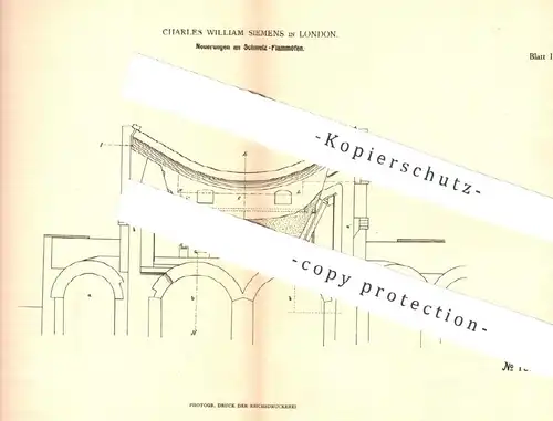 original Patent - Charles William Siemens , London , England 1881 , Schmelzflammofen | Schmelzofen | Ofen , Öfen , Eisen