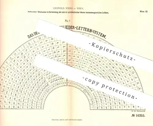 original Patent - Leopold Weiss , Wien , Österreich , 1881 , Halbrunder Setzkasten | Letter , Druck , Druckerei !!!