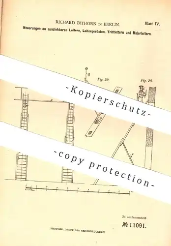 original Patent - Richard Bithorn , Berlin , 1880 , Leiter , Leitergerüst , Trittleiter , Malerleiter , Holzleiter !!!