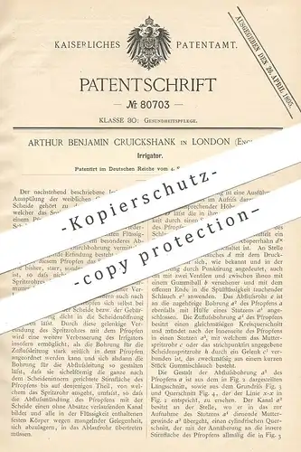 original Patent - Arthur Benjamin Cruickshank , London , England , 1894 , Irrigator | Arzt , Medizin , Frauenarzt !!