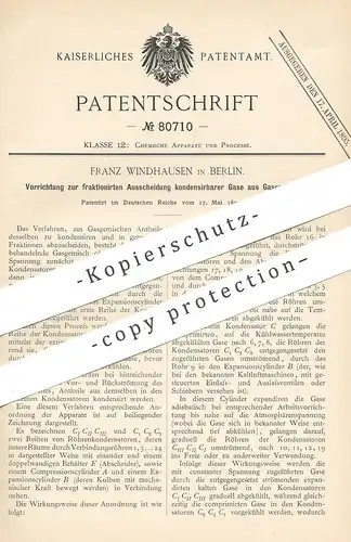 original Patent - Franz Windhausen , Berlin  1892 , Ausscheidung kondensierbarer Gase aus Gasgemisch | Gas , Kondensator