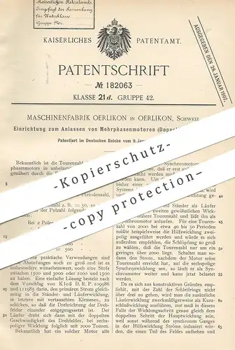 original Patent - Maschinenfabrik Oerlikon , Schweiz | Anlasser für Mehrphasenmotor , Doppelfeldmotor | Motor | Kloß !!