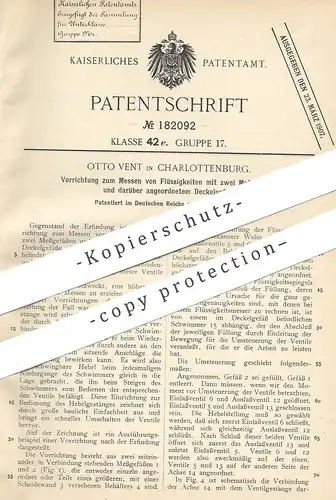 original Patent - Otto Vent , Berlin / Charlottenburg , 1905 , Messen von Flüssigkeiten mit 2 Messgefäßen | Zapfanlage !