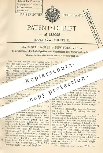 original Patent - James Seth Morse , New York , USA , 1905 , Geschwindigkeits- u. Wegemesser mit Zentrifugalregulator