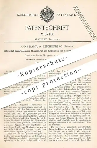 original Patent - Hans Hartl , Reichenberg / Böhmen , 1892 , Differential - Dampfspannungs - Thermometer | Temperatur !!