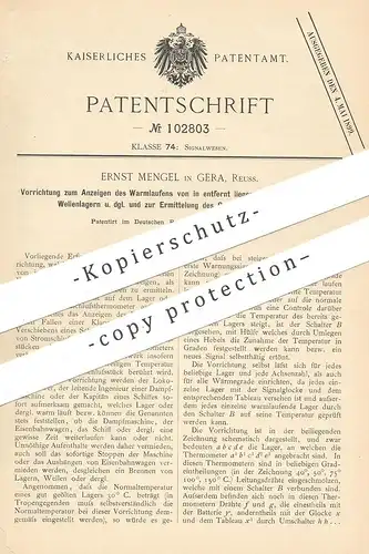 original Patent - Ernst Mengel , Gera / Reuss , 1898 , Ermittlung von Erwärmung | Wellenlager | Thermometer , Läutewerk