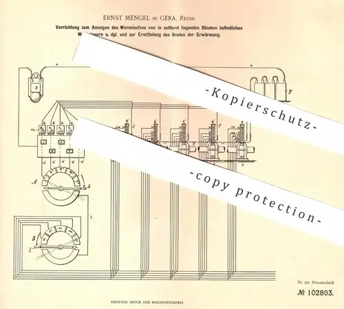 original Patent - Ernst Mengel , Gera / Reuss , 1898 , Ermittlung von Erwärmung | Wellenlager | Thermometer , Läutewerk