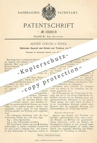 original Patent - Alfred Gough , Essex , 1898 , Keimen u. Trocknen von Getreide , Malz | Bier , Brauerei , Brennerei !!