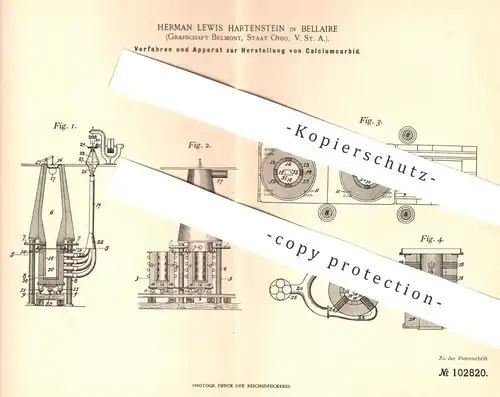 original Patent - Herman Lewis Hartenstein , Bellaire , Belmont , Ohio , USA , 1897 , Herstellung von Calciumcarbid !!!