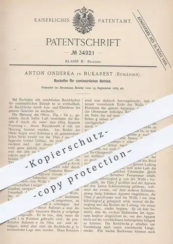 original Patent - Anton Onderka , Bukarest , Rumänien , 1885 , Backofen , Backherd , Ofen , Bäcker , Bäckerei , Herd