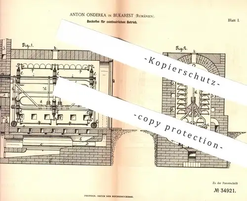 original Patent - Anton Onderka , Bukarest , Rumänien , 1885 , Backofen , Backherd , Ofen , Bäcker , Bäckerei , Herd