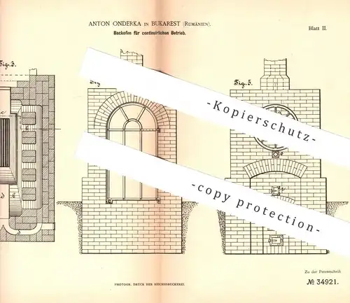 original Patent - Anton Onderka , Bukarest , Rumänien , 1885 , Backofen , Backherd , Ofen , Bäcker , Bäckerei , Herd