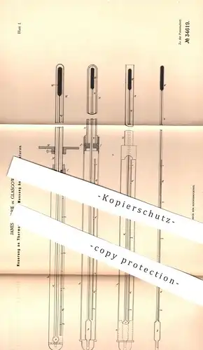 original Patent - James Murrie , Glasgow , England , 1885 , Thermometer für hohe Temperaturen | Quecksilber !!!