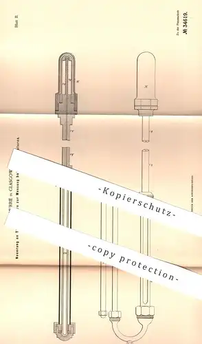 original Patent - James Murrie , Glasgow , England , 1885 , Thermometer für hohe Temperaturen | Quecksilber !!!