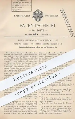 original Patent - Herm. Hillebrand , Werdohl , 1906 , Schnitzelmesser für Rüben - Schnitzelmaschine | Messer , Zucker !!