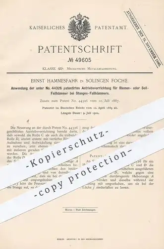 original Patent - Ernst Hammesfahr , Solingen Foche , 1889 , Antrieb am Fallhammer | Hammer , Metall , Werkzeug !!