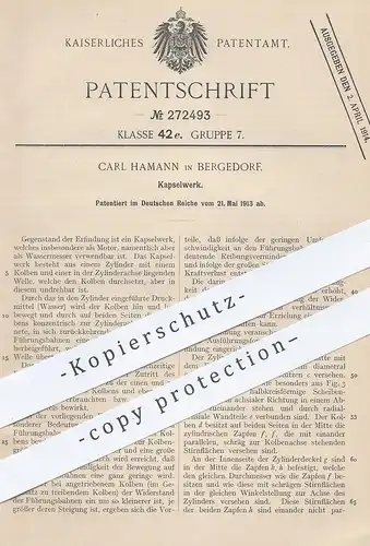 original Patent - Carl Hamann , Hamburg / Bergedorf , 1913 , Kapselwerk | Motor , Wassermesser , Kapsel , Kolben !!