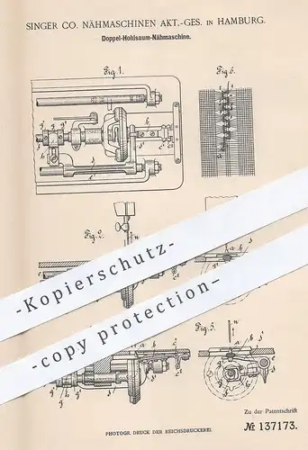 original Patent - Singer & Co. Nähmaschinen AG , Hamburg , 1902 , Doppel - Hohlsaum - Nähmaschine | Schneider , Nähen !!