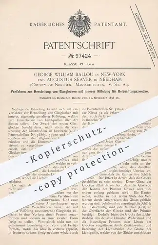 original Patent - George William Ballou , New York | Augustus Seaver , Needham , Norfolk , USA , Glas - Glocke für Lampe